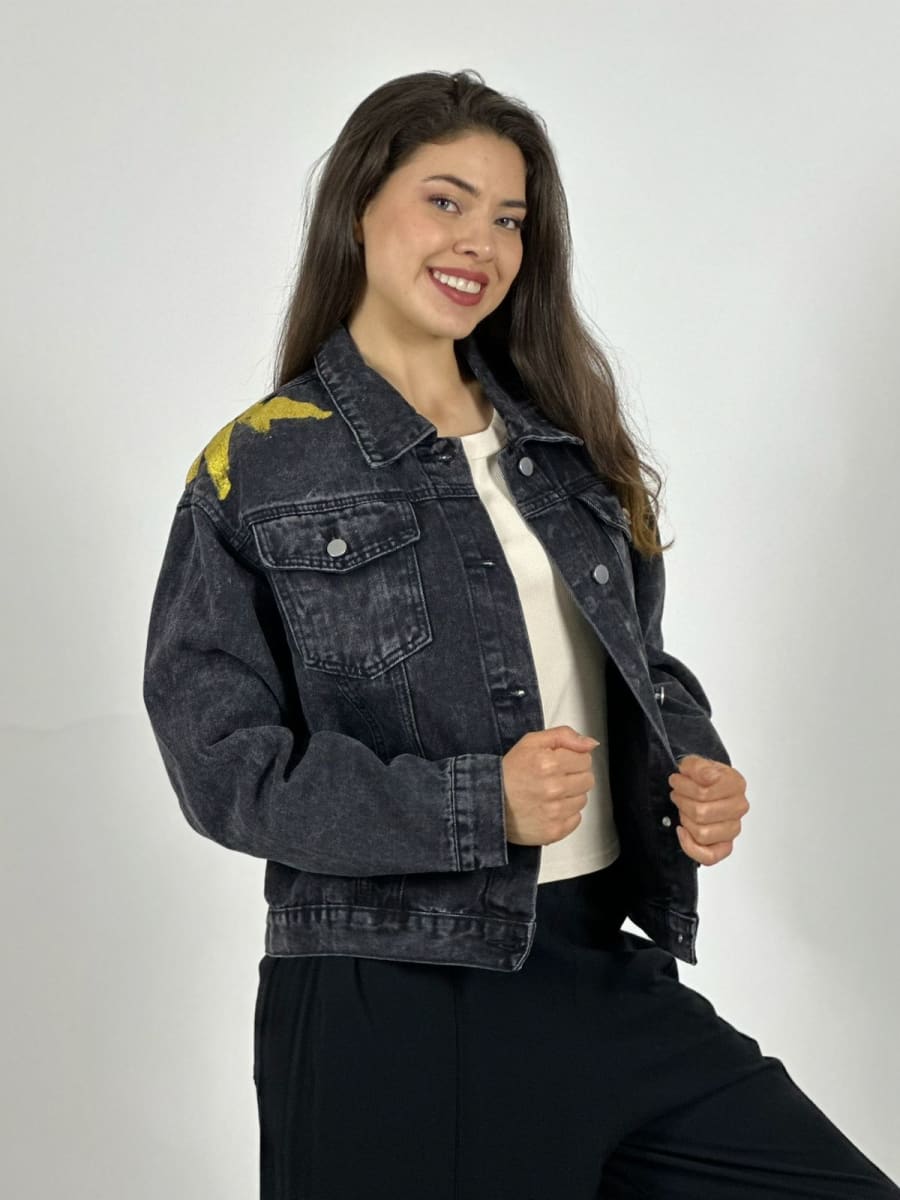 Chaqueta Mezclilla Dorso Estampado con Letras A1-21