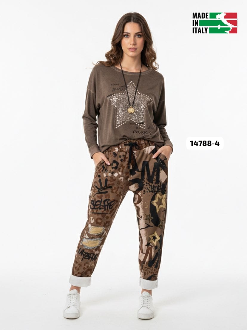 Jogger Italiano Viscosa Print Grafiti SELFIE A1-261