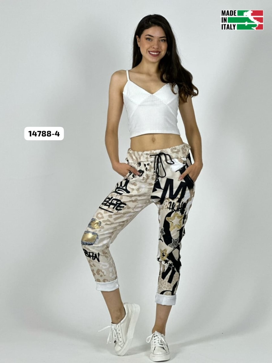 Jogger Italiano Viscosa Print Grafiti SELFIE A1-262