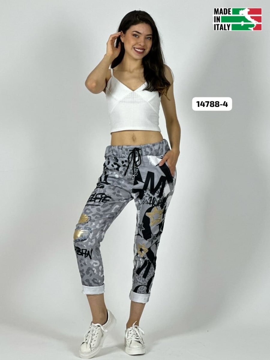 Jogger Italiano Viscosa Print Grafiti SELFIE A1-268