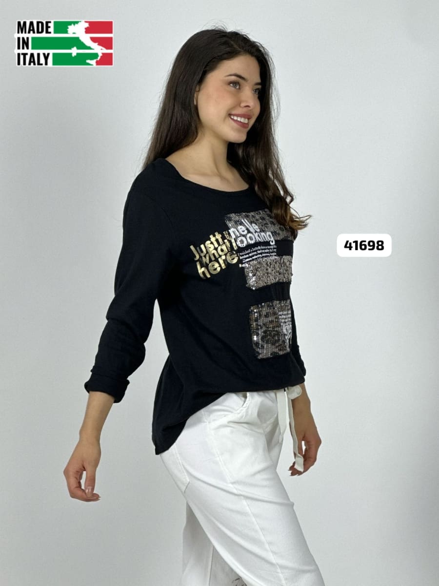 Sweater Spandex Italiano Cuadro y letras Brillantes A4-853