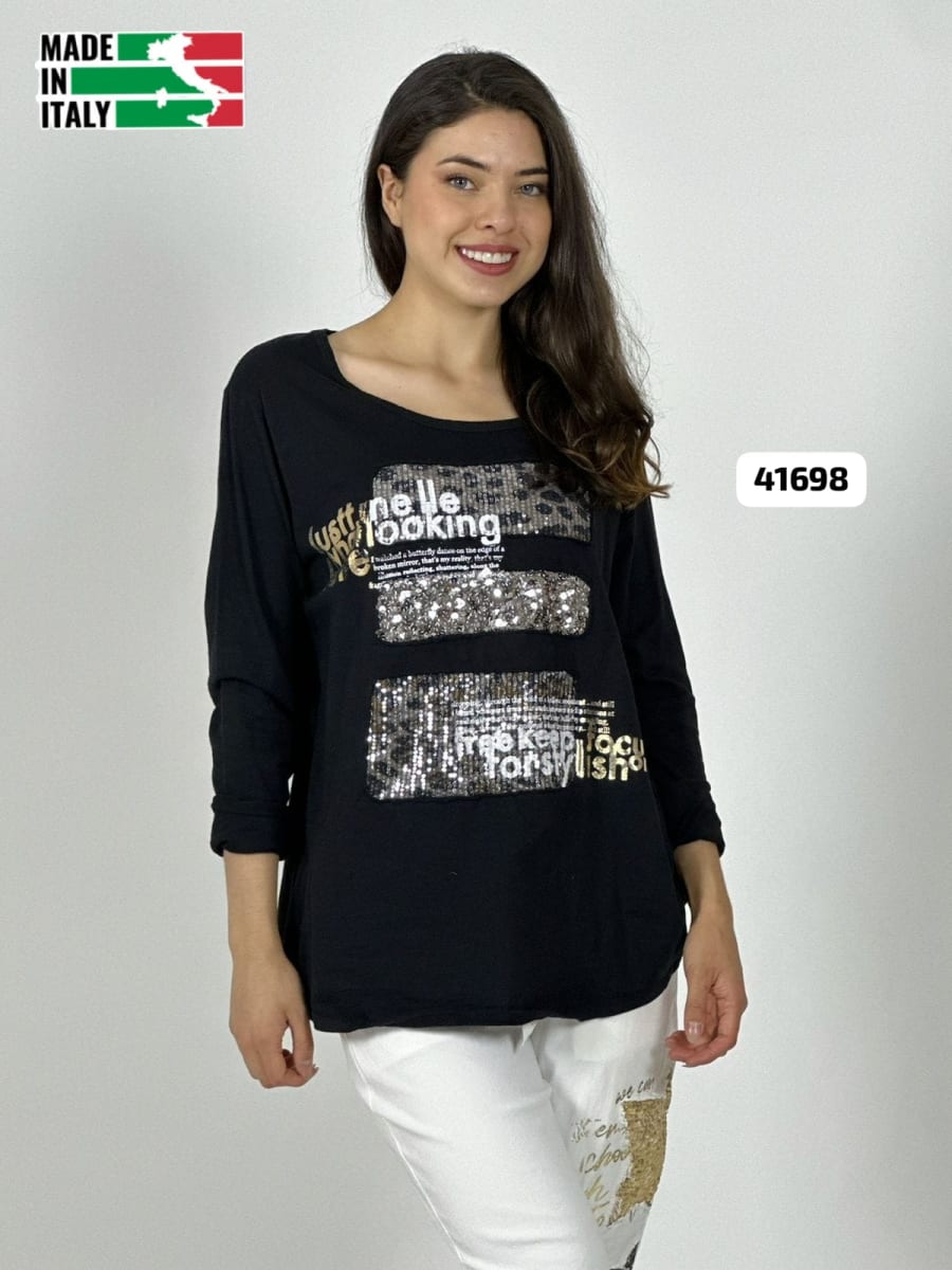 Sweater Spandex Italiano Cuadro y letras Brillantes A4-851