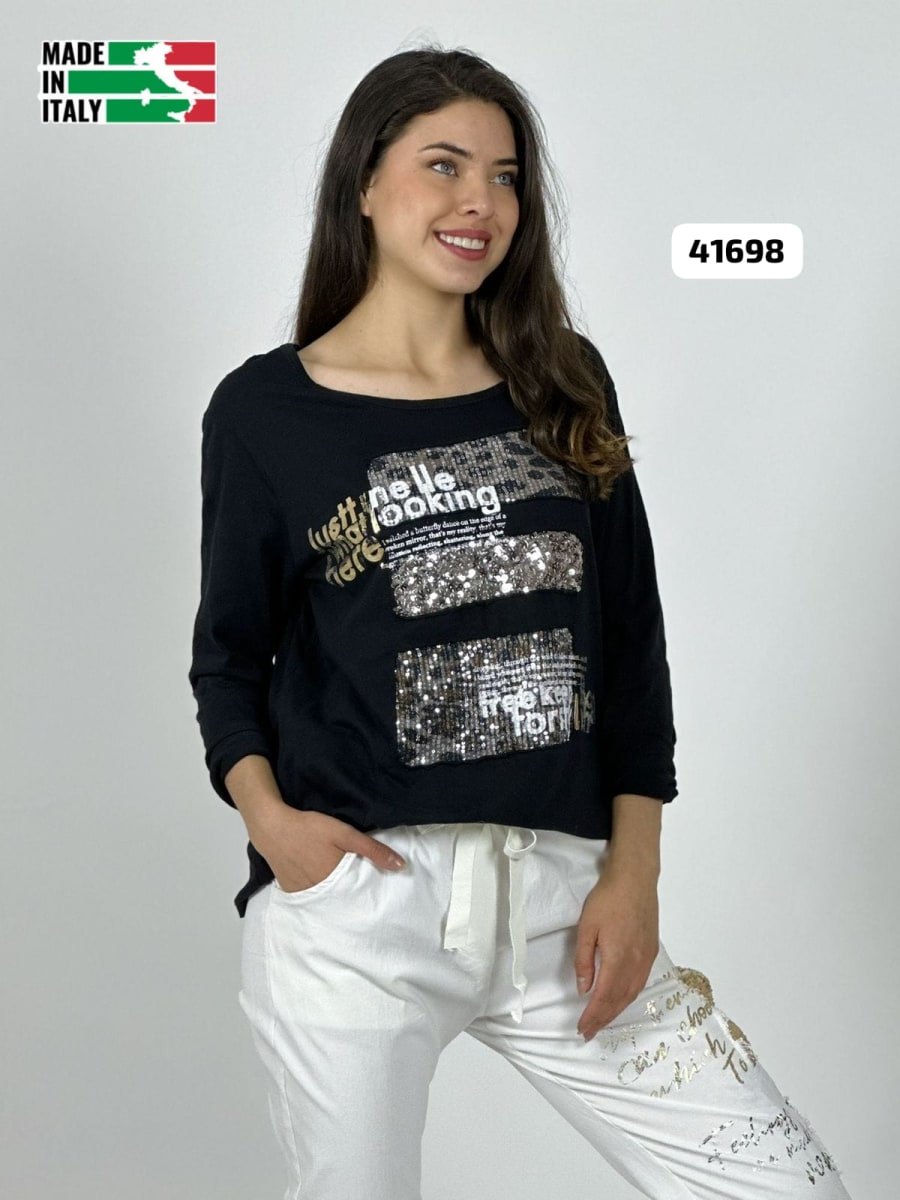 Sweater Spandex Italiano Cuadro y letras Brillantes A4-852