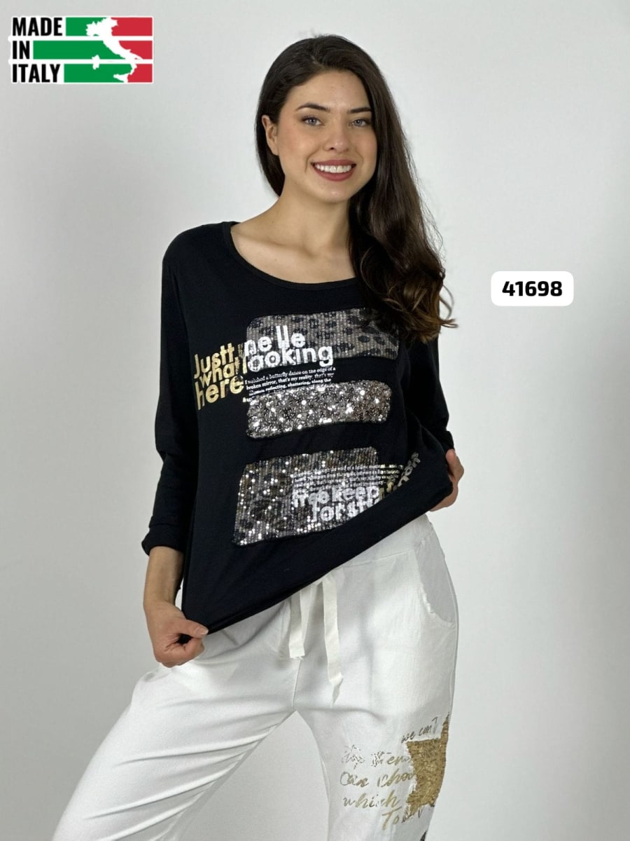 Sweater Spandex Italiano Cuadro y letras Brillantes A4-854