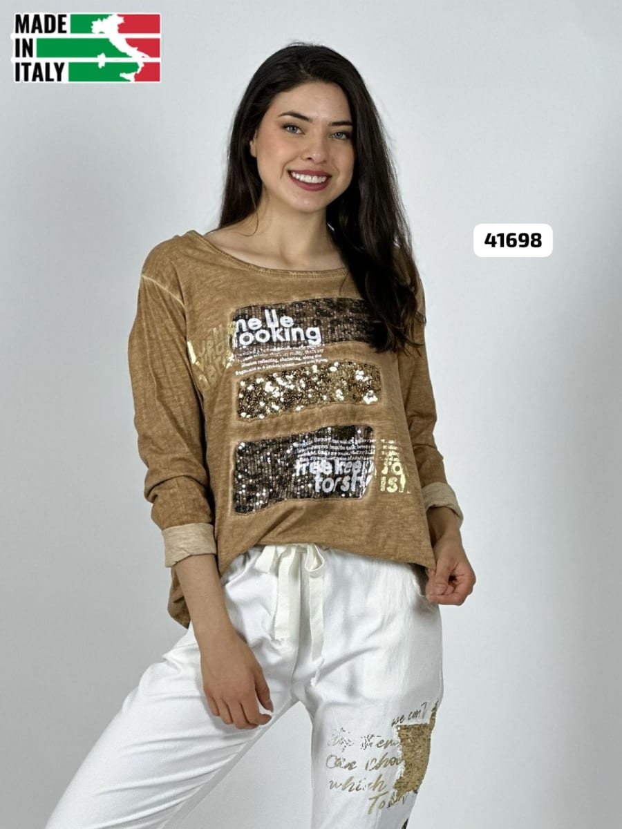 Sweater Spandex Italiano Cuadro y letras Brillantes A4-855