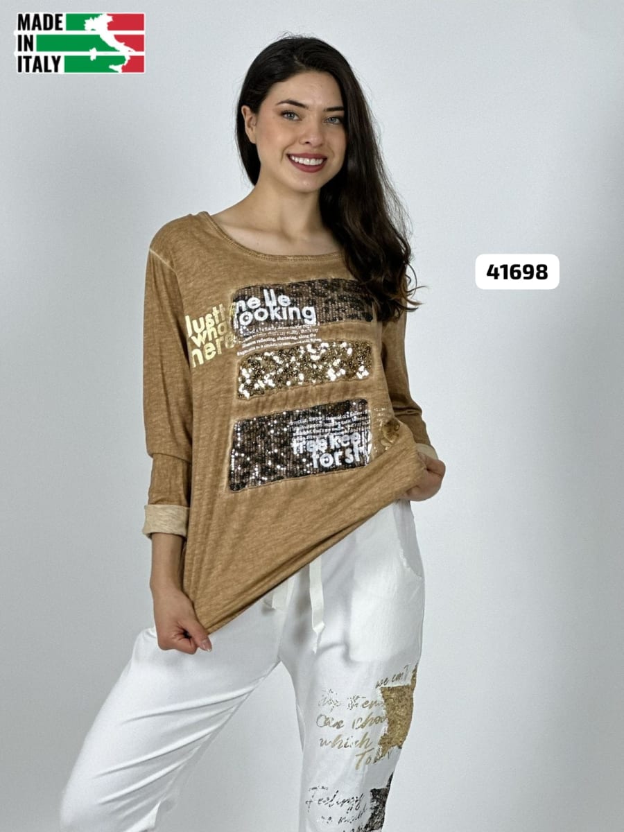 Sweater Spandex Italiano Cuadro y letras Brillantes A4-857