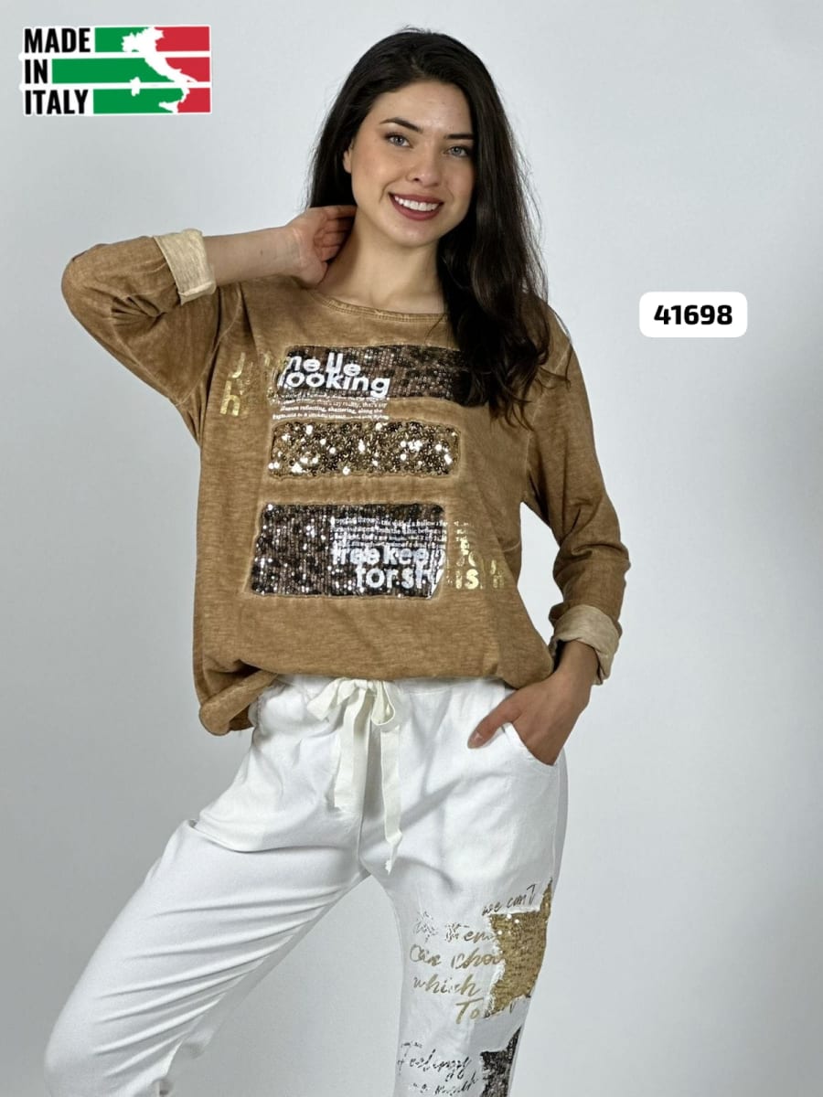 Sweater Spandex Italiano Cuadro y letras Brillantes A4-858
