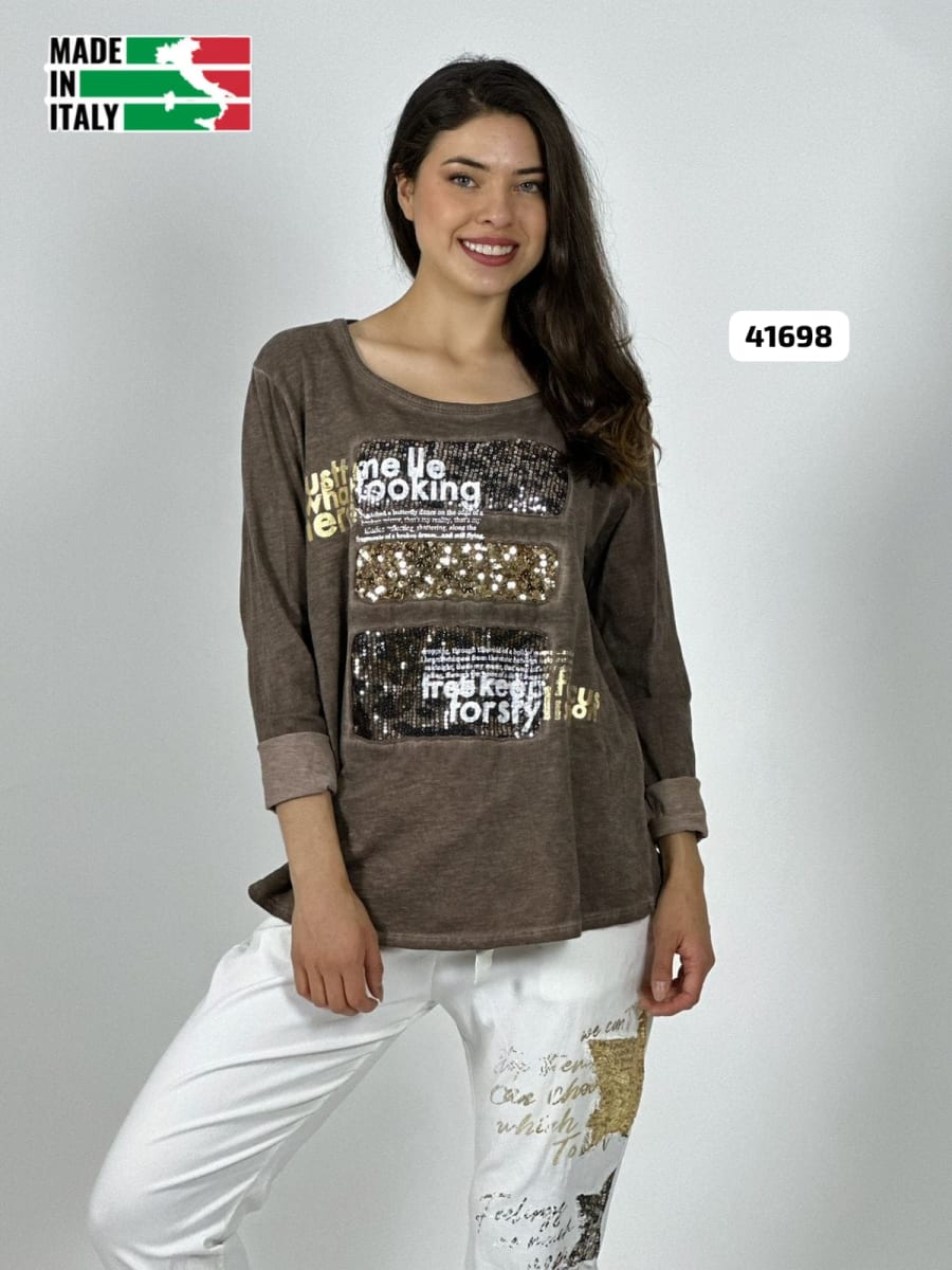 Sweater Spandex Italiano Cuadro y letras Brillantes A4-859