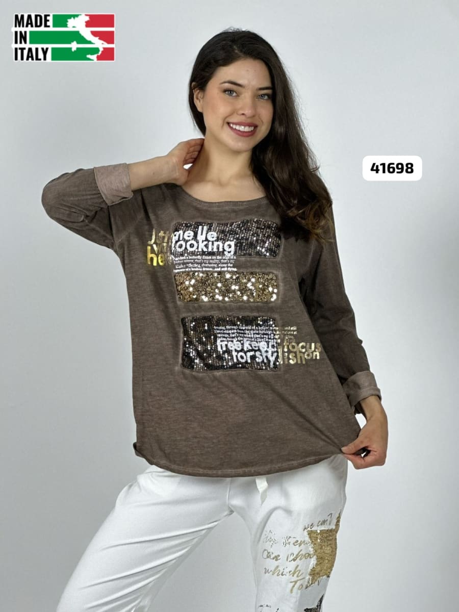 Sweater Spandex Italiano Cuadro y letras Brillantes A4-8510