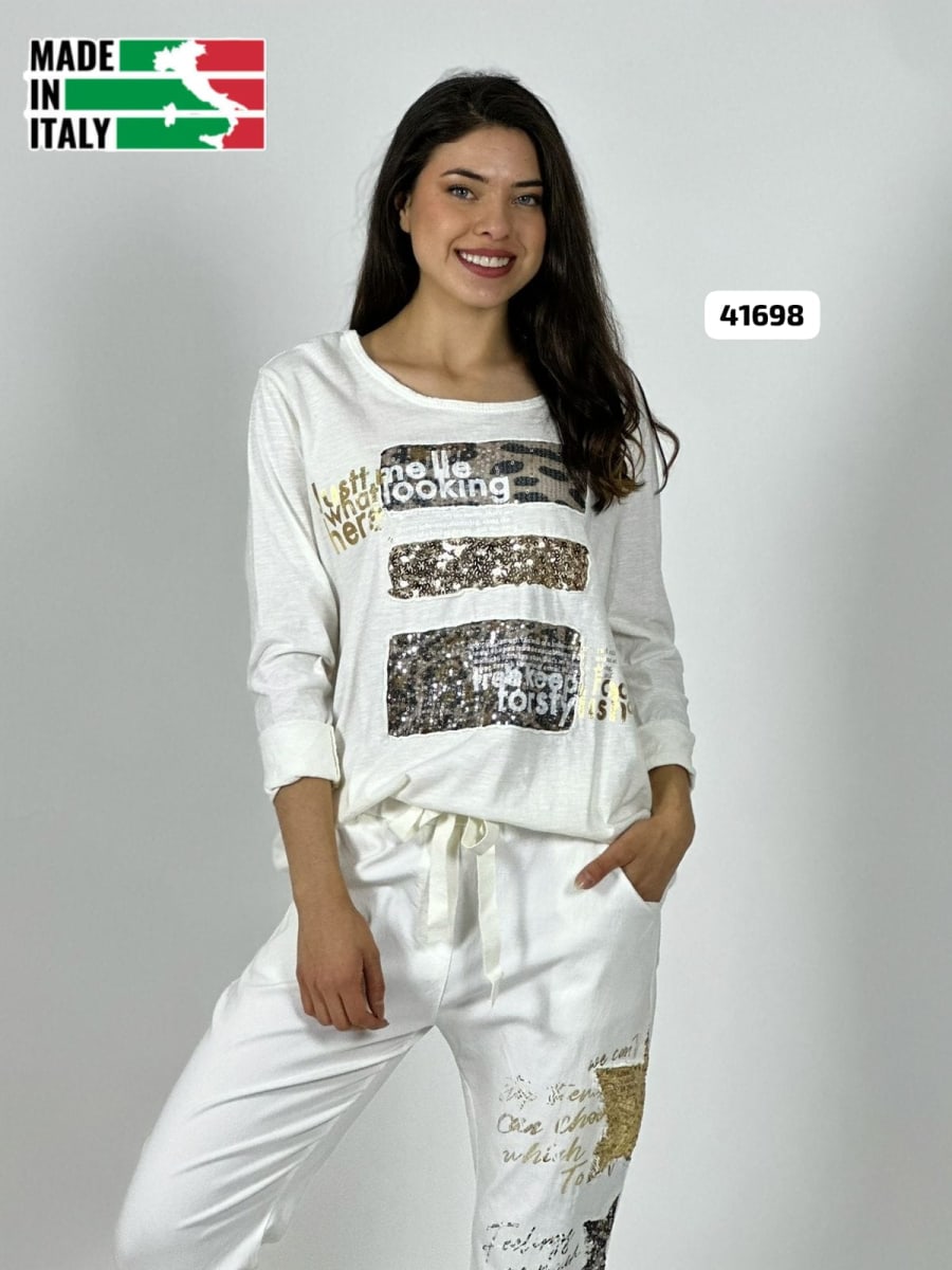 Sweater Spandex Italiano Cuadro y letras Brillantes A4-8512