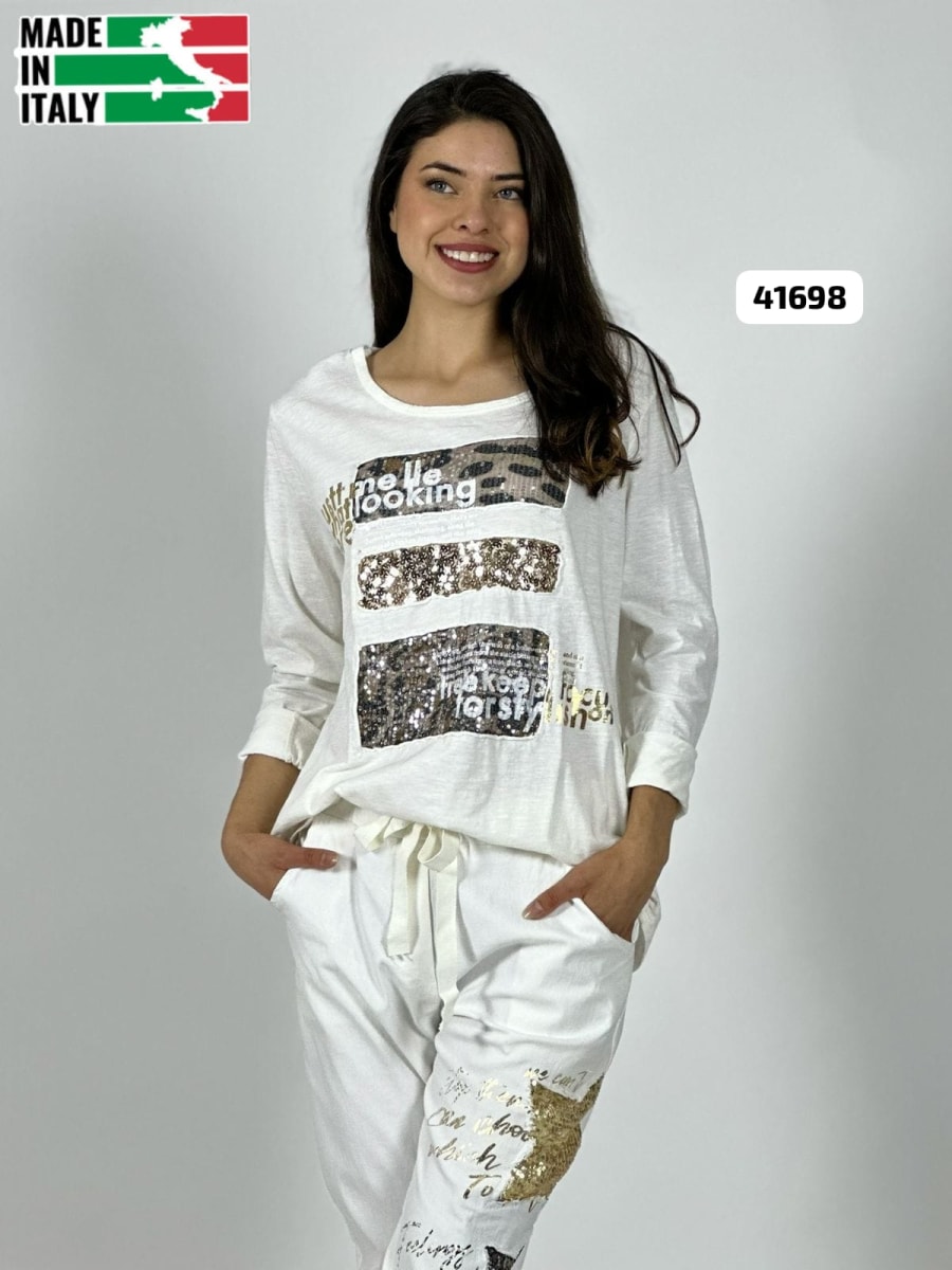 Sweater Spandex Italiano Cuadro y letras Brillantes A4-8513