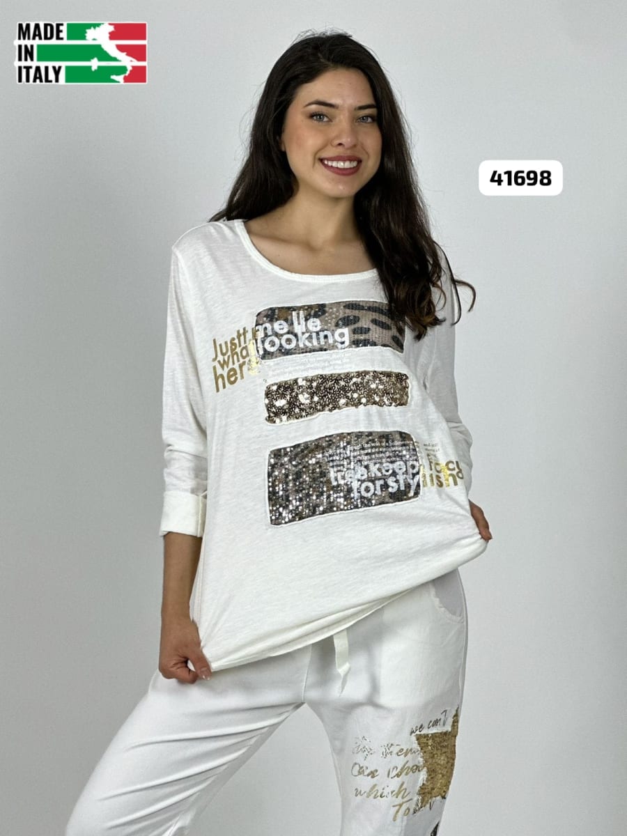 Sweater Spandex Italiano Cuadro y letras Brillantes A4-8514