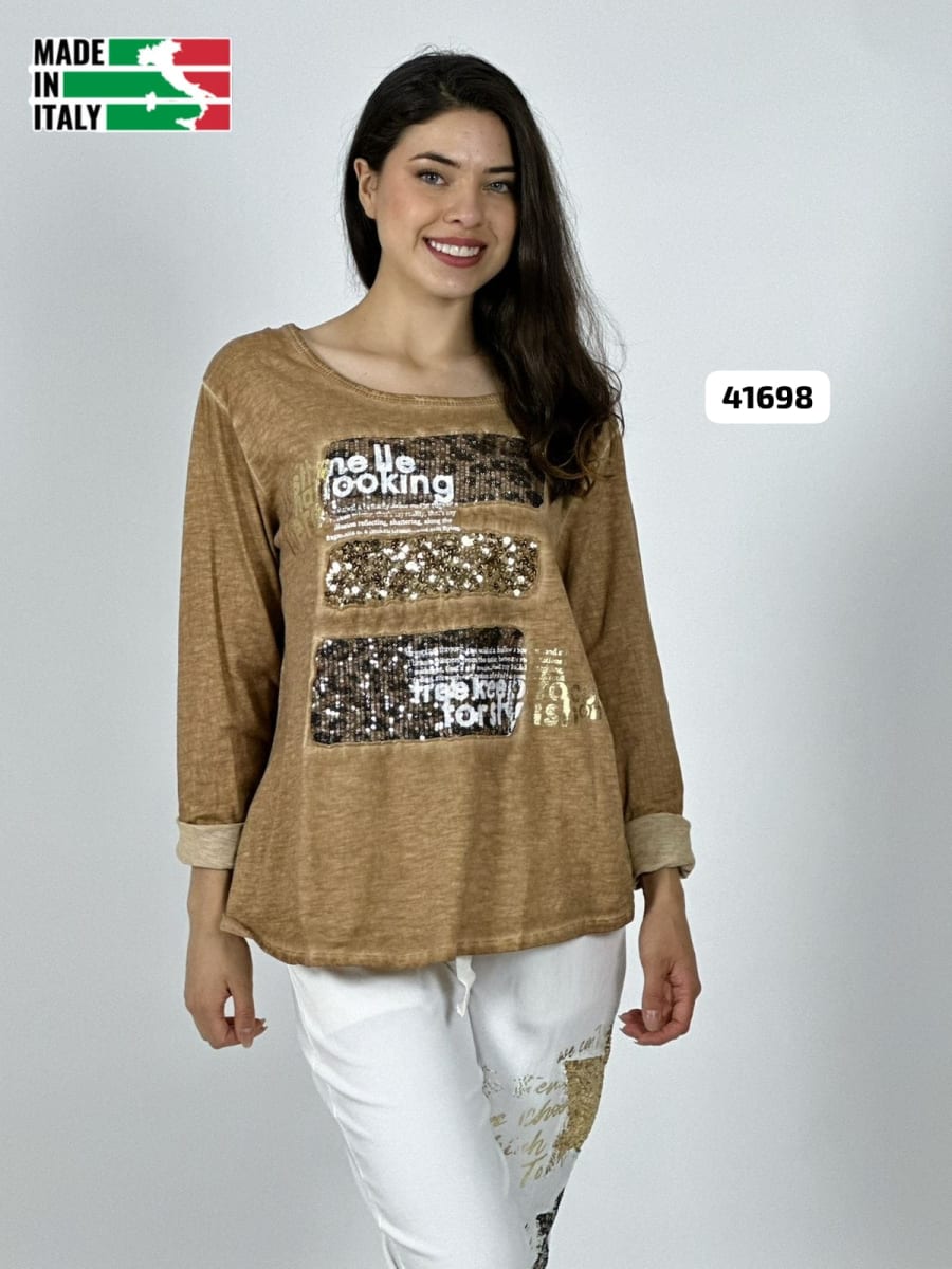 Sweater Spandex Italiano Cuadro y letras Brillantes A4-856