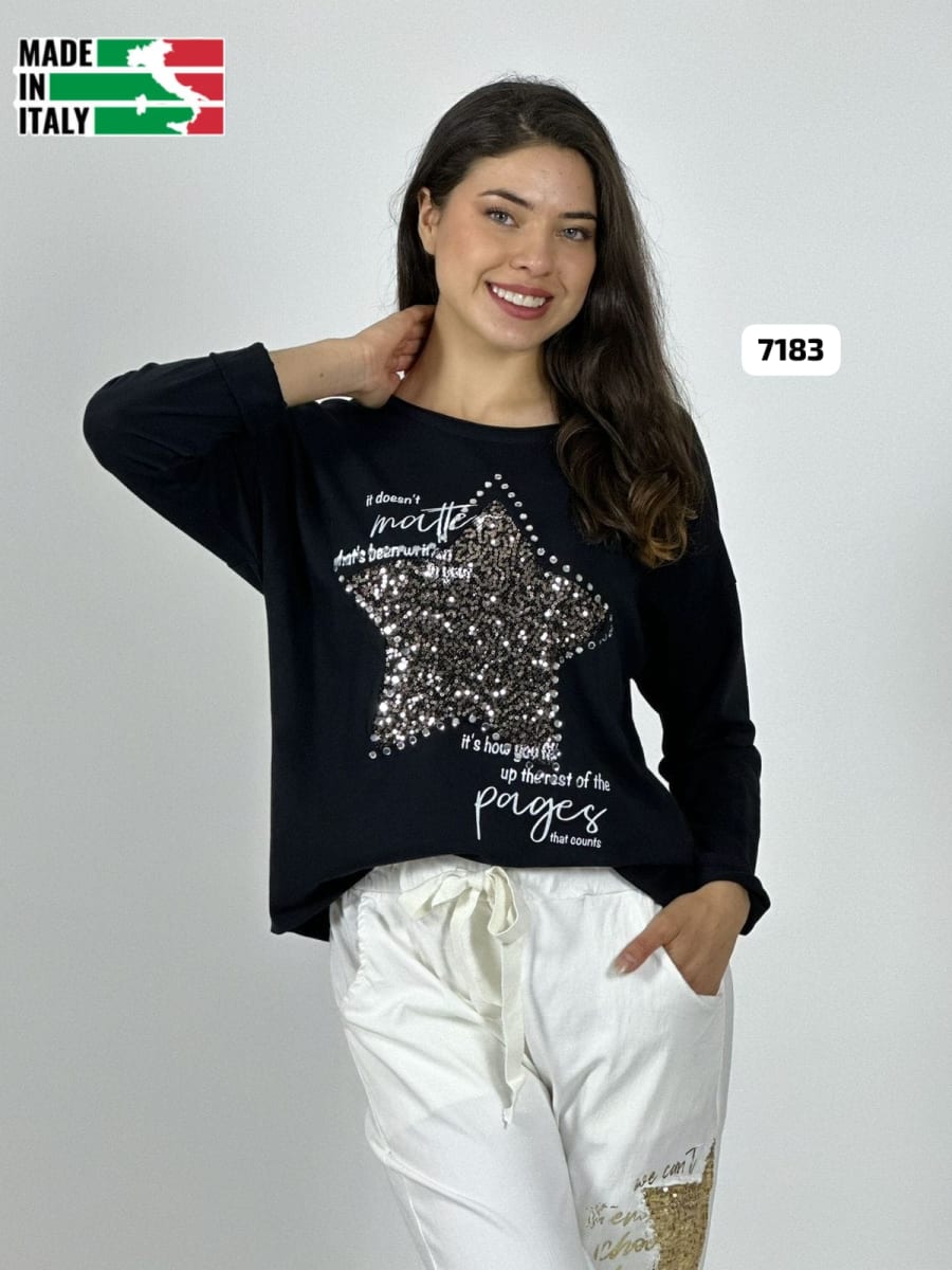 Poleron Algodon Letras Estrella Brillante A4-882