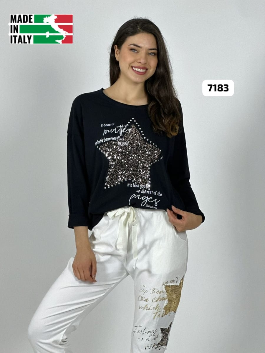 Poleron Algodon Letras Estrella Brillante A4-881