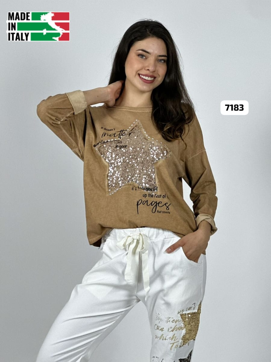 Poleron Algodon Letras Estrella Brillante A4-885