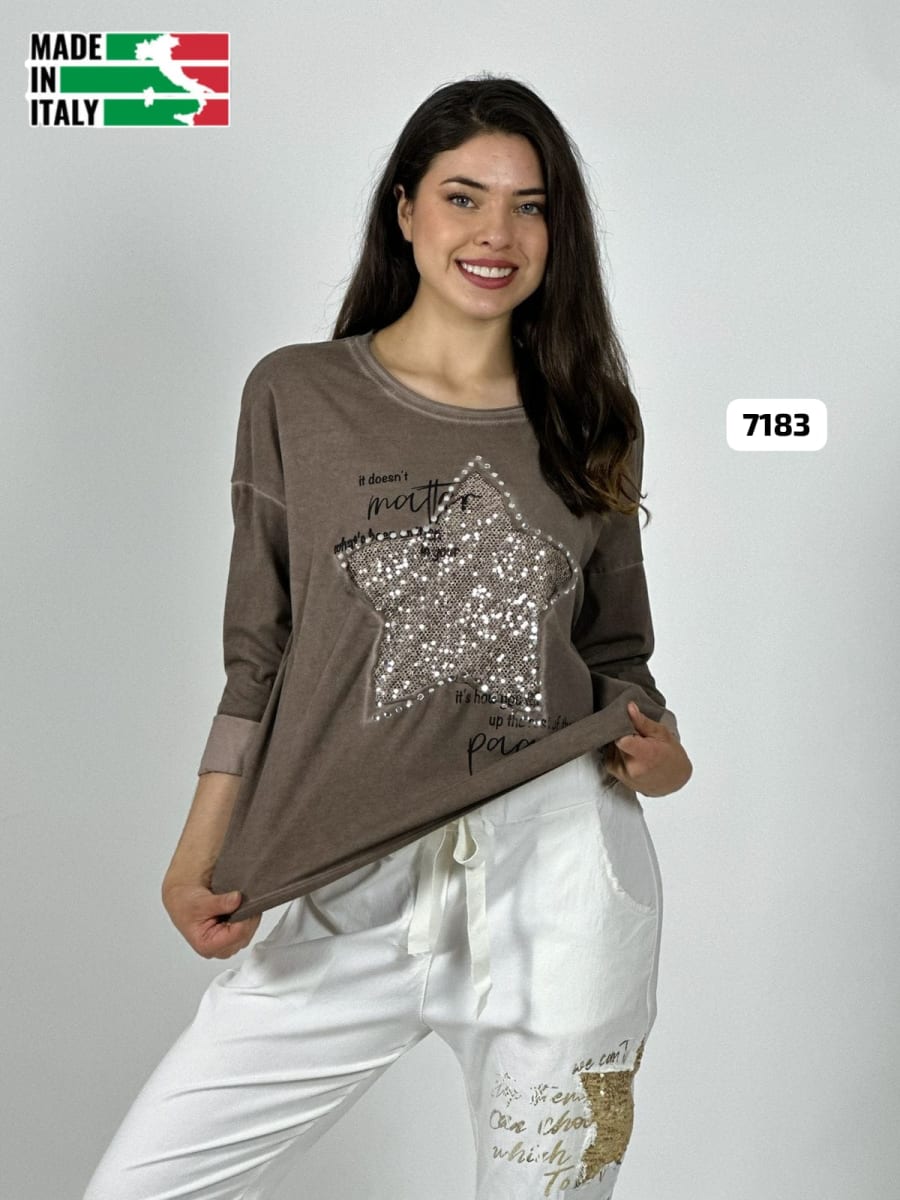 Poleron Algodon Letras Estrella Brillante A4-8810