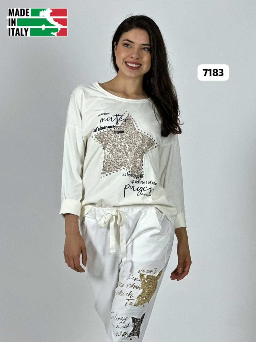 Poleron Algodon Letras Estrella Brillante A4-8819