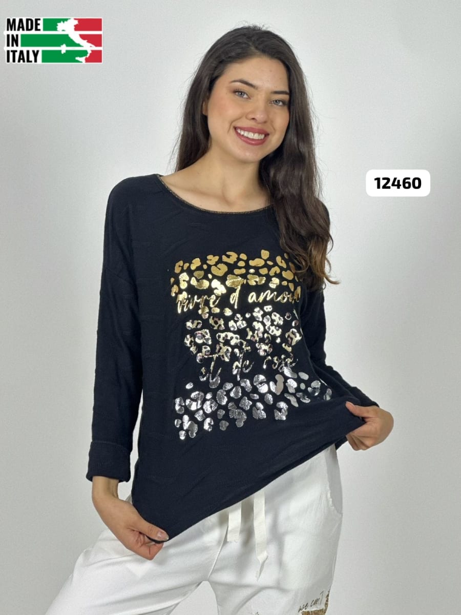 Sweater Spandex ITALIANO Relieves Manchas Brillantes Print A3-6819