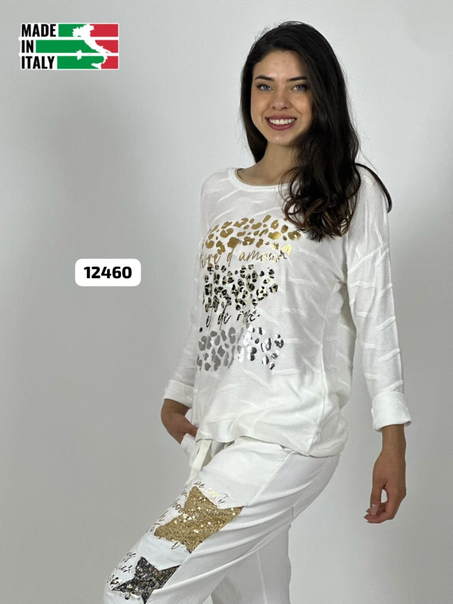 Sweater Spandex ITALIANO Relieves Manchas Brillantes Print A3-6823