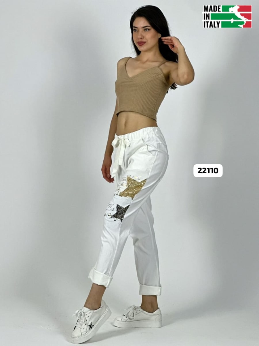 Jogger Italiano Mezclilla Elásticada Estrellas y Letras Brillantes A1-132