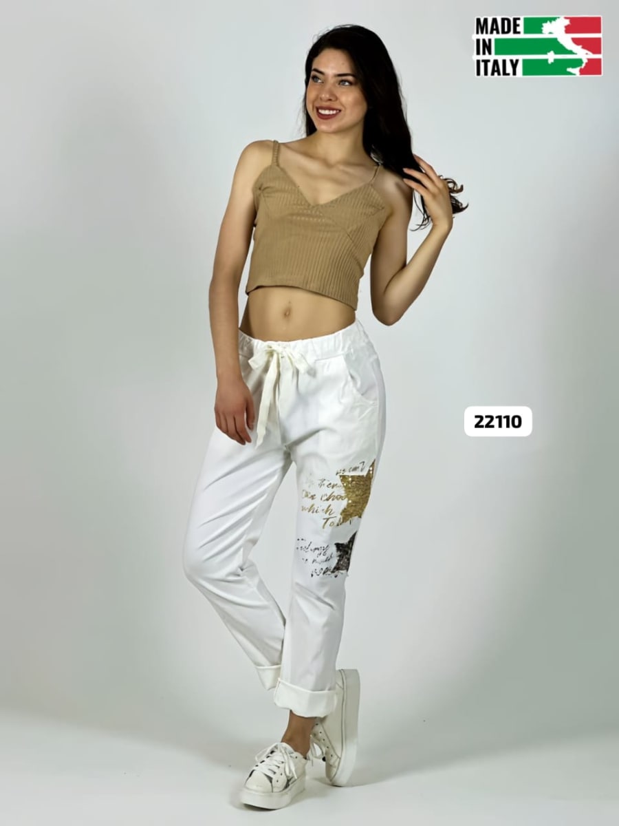 Jogger Italiano Mezclilla Elásticada Estrellas y Letras Brillantes A1-133