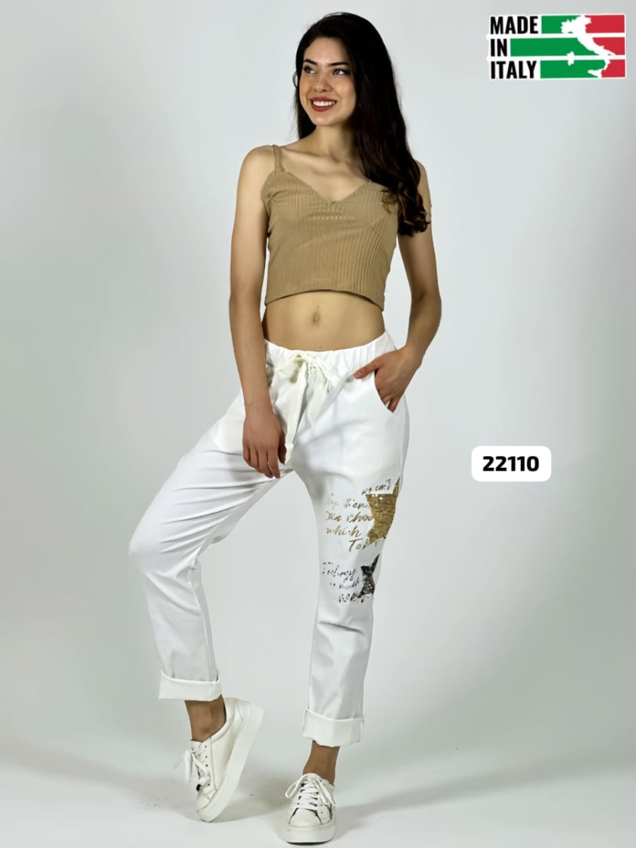 Jogger Italiano Mezclilla Elásticada Estrellas y Letras Brillantes A1-134