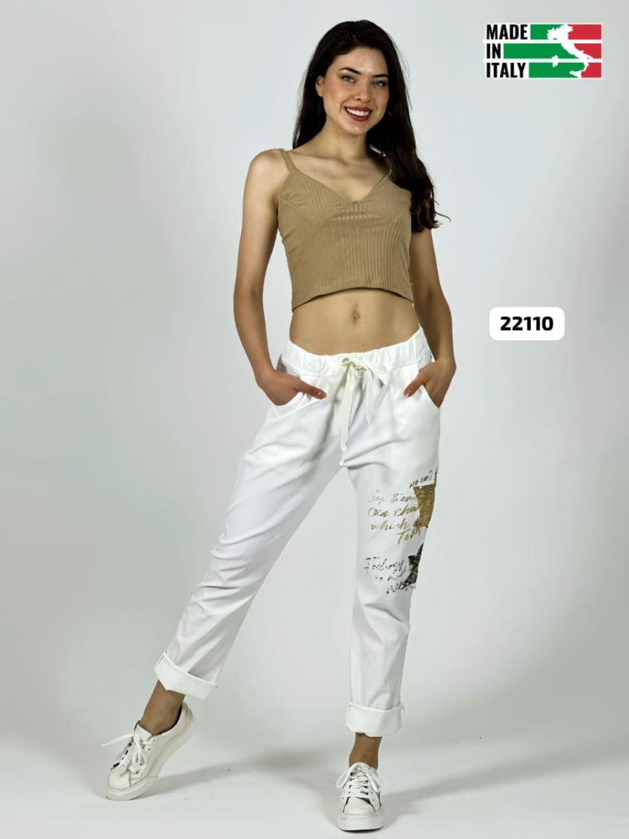 Jogger Italiano Mezclilla Elásticada Estrellas y Letras Brillantes A1-131