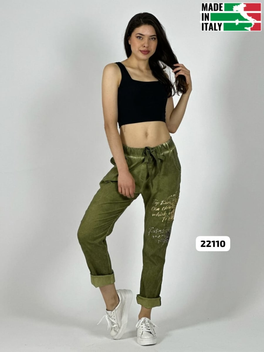 Jogger Italiano Mezclilla Elásticada Estrellas y Letras Brillantes A1-1310