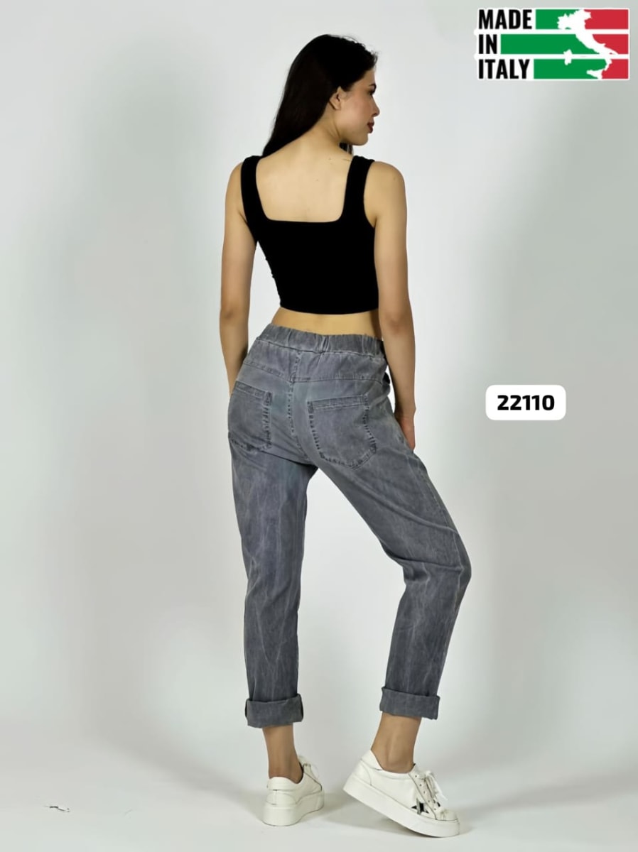 Jogger Italiano Mezclilla Elásticada Estrellas y Letras Brillantes A1-139