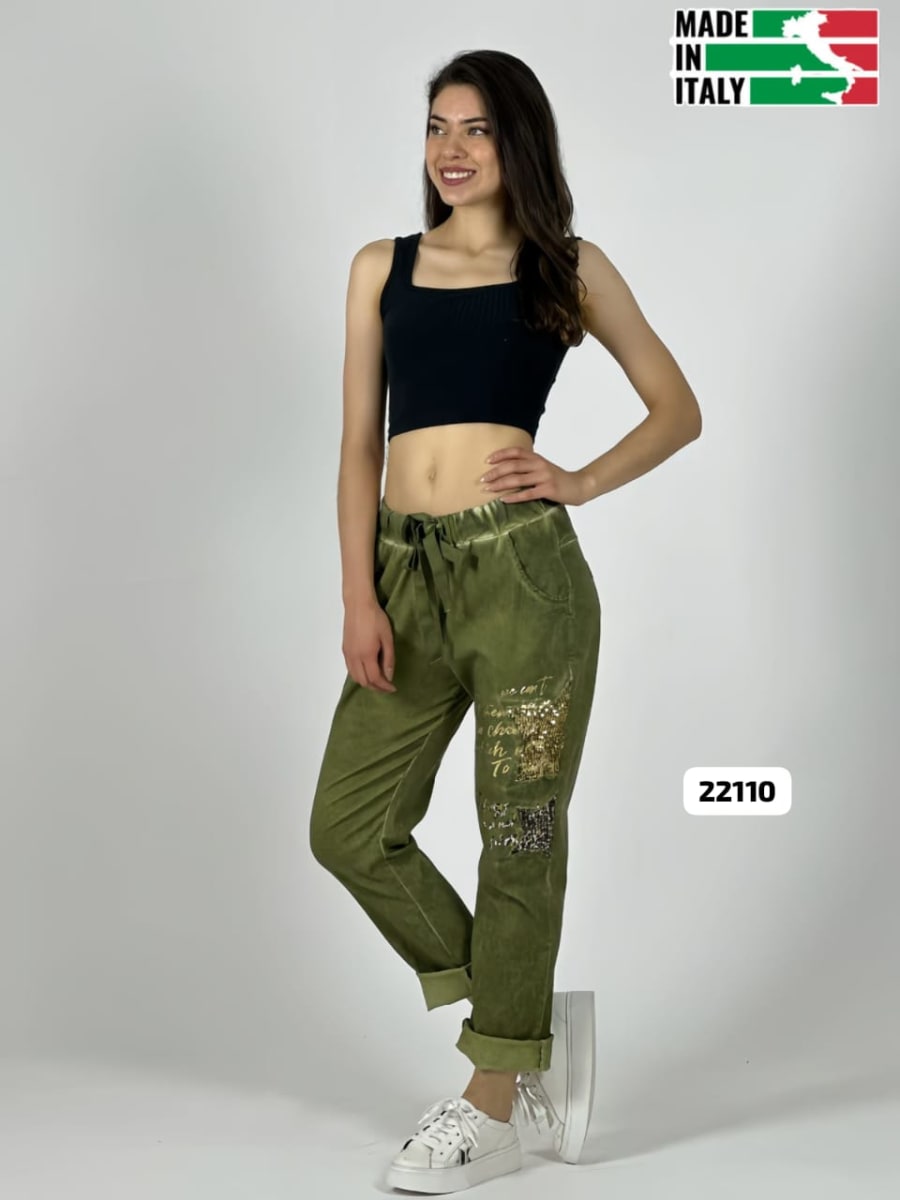 Jogger Italiano Mezclilla Elásticada Estrellas y Letras Brillantes A1-1311