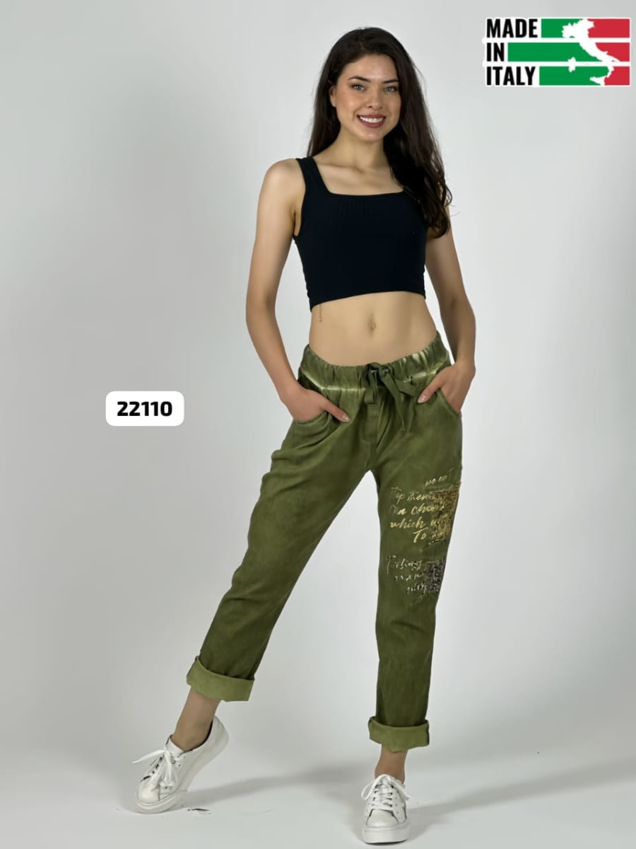 Jogger Italiano Mezclilla Elásticada Estrellas y Letras Brillantes A1-1312