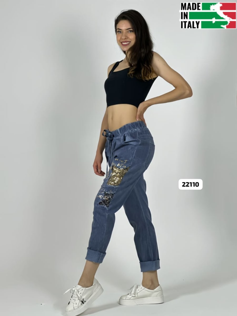 Jogger Italiano Mezclilla Elásticada Estrellas y Letras Brillantes A1-1315