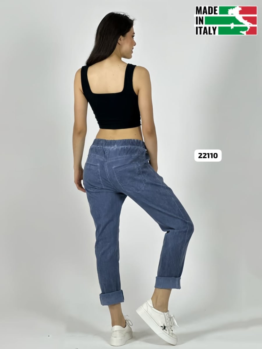 Jogger Italiano Mezclilla Elásticada Estrellas y Letras Brillantes A1-1316