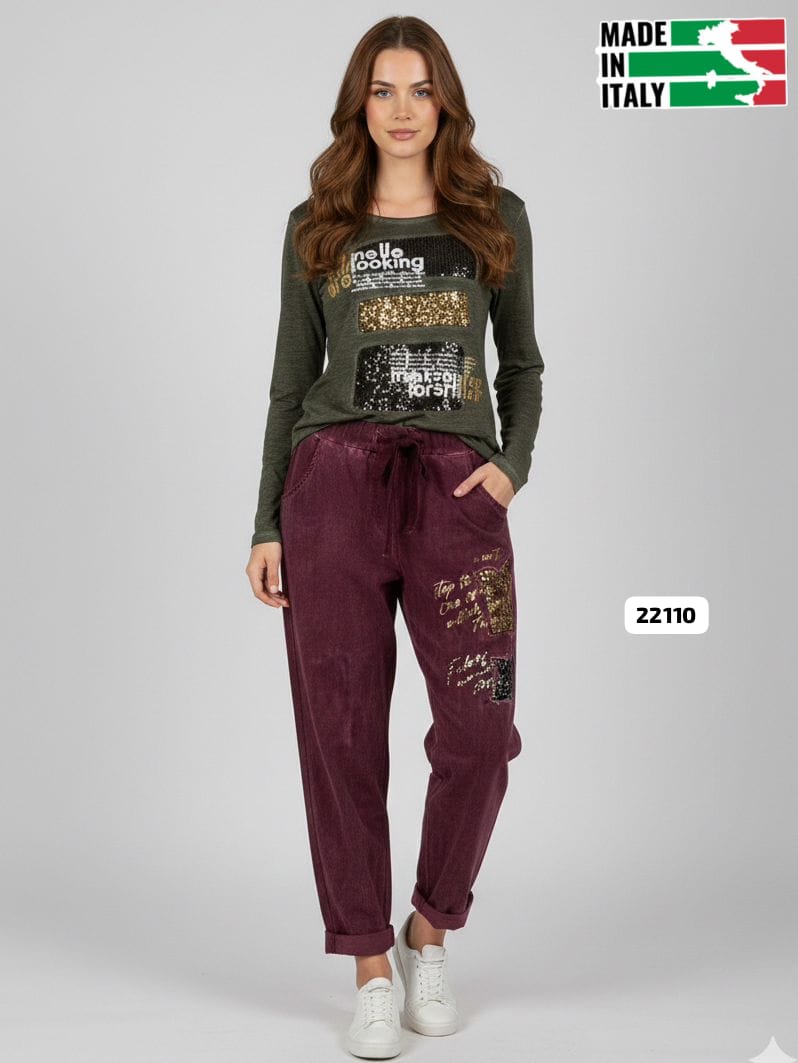 Jogger Italiano Mezclilla Elásticada Estrellas y Letras Brillantes A1-1318