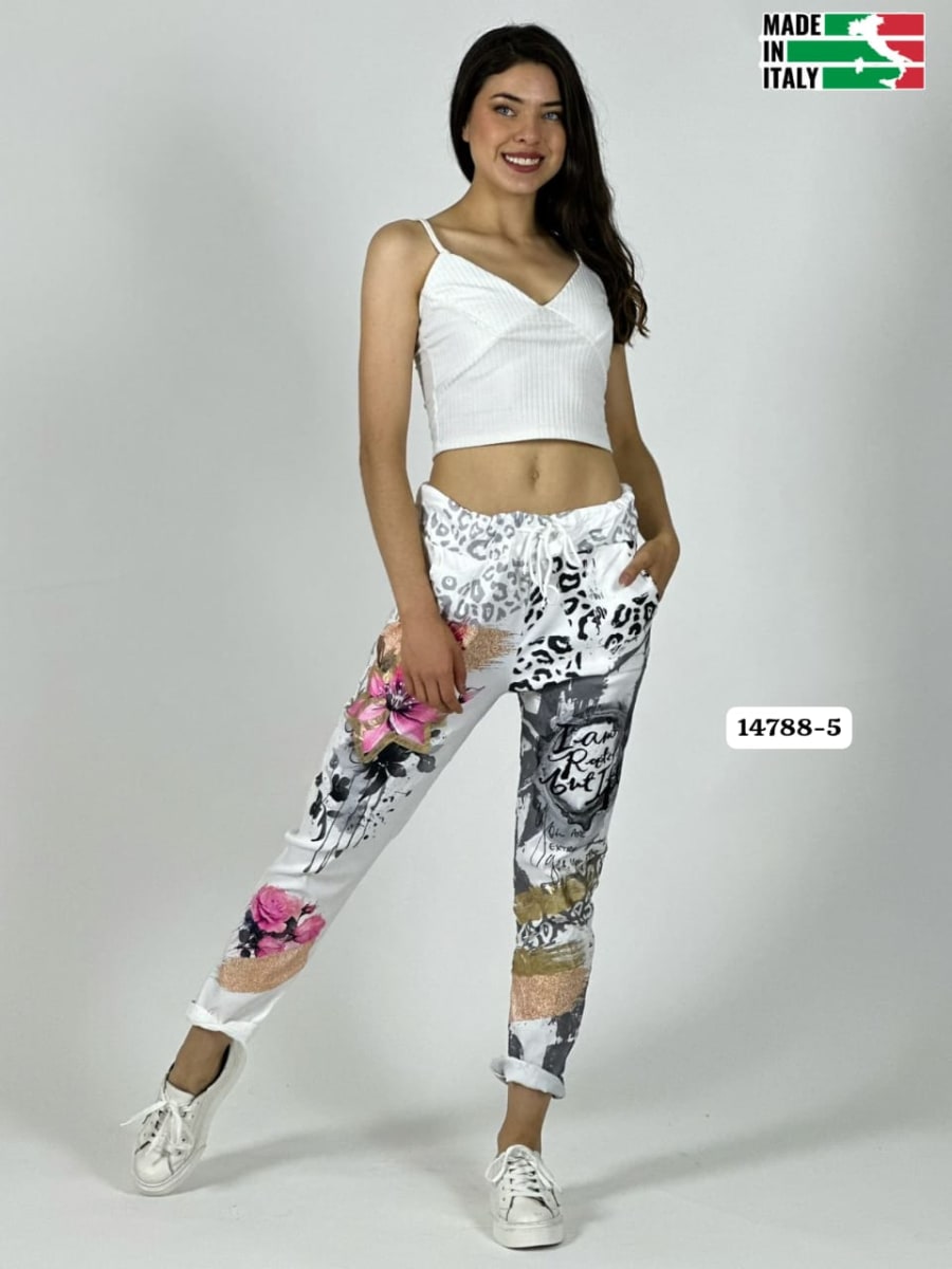 Jogger Italiano Viscosa LIRIO-ROSAS Print Letras A4-881