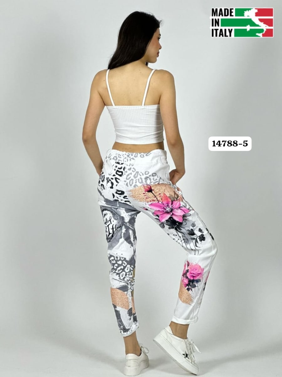 Jogger Italiano Viscosa LIRIO-ROSAS Print Letras A4-884