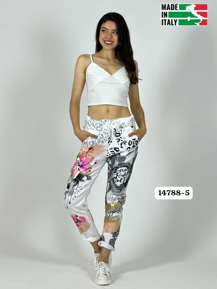 Jogger Italiano Viscosa LIRIO-ROSAS Print Letras A4-882