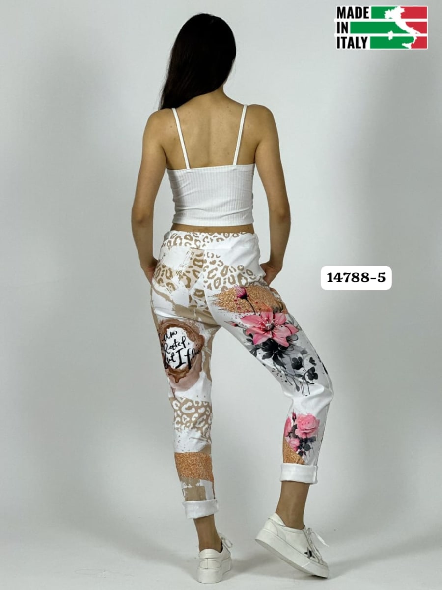 Jogger Italiano Viscosa LIRIO-ROSAS Print Letras A4-887