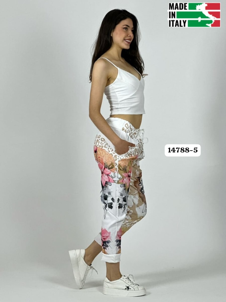 Jogger Italiano Viscosa LIRIO-ROSAS Print Letras A4-886