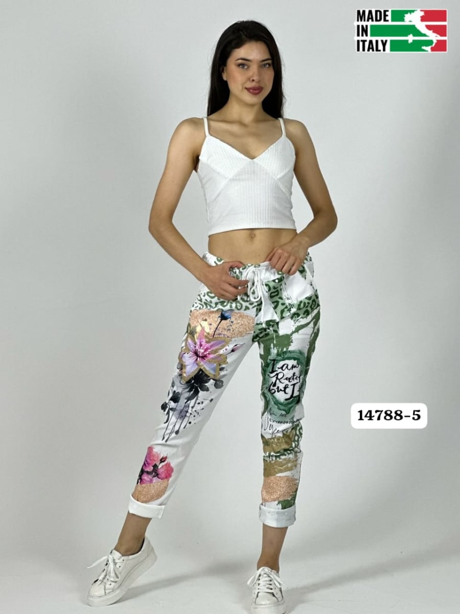 Jogger Italiano Viscosa LIRIO-ROSAS Print Letras A4-8810