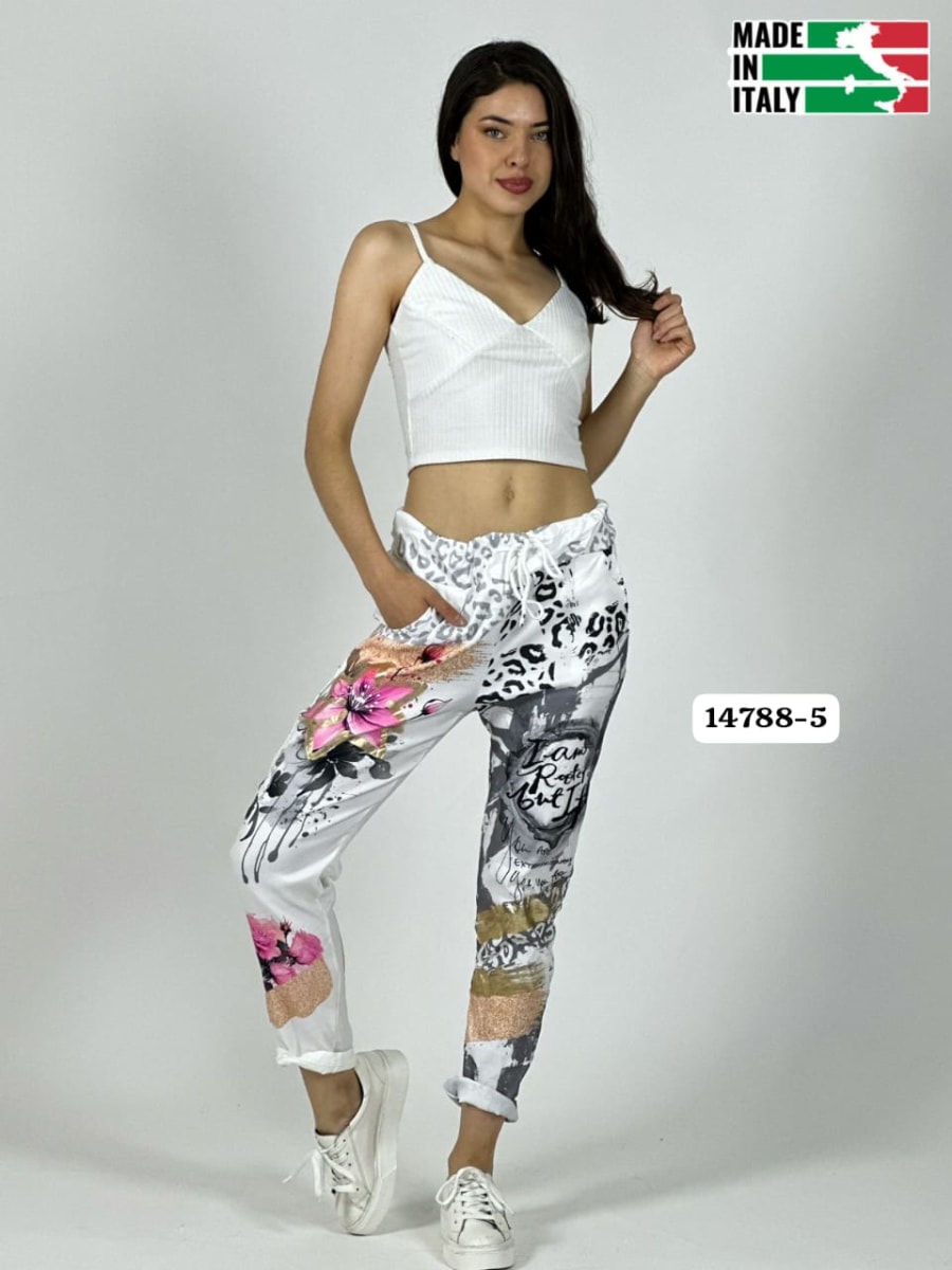 Jogger Italiano Viscosa LIRIO-ROSAS Print Letras A4-888