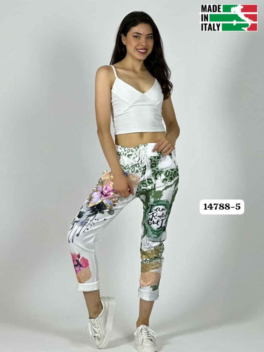 Jogger Italiano Viscosa LIRIO-ROSAS Print Letras A4-889