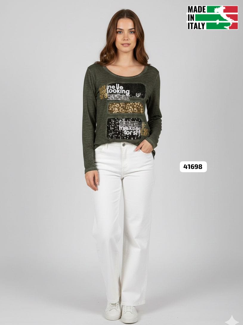 Sweater Spandex Italiano Cuadro y letras Brillantes A4-8515