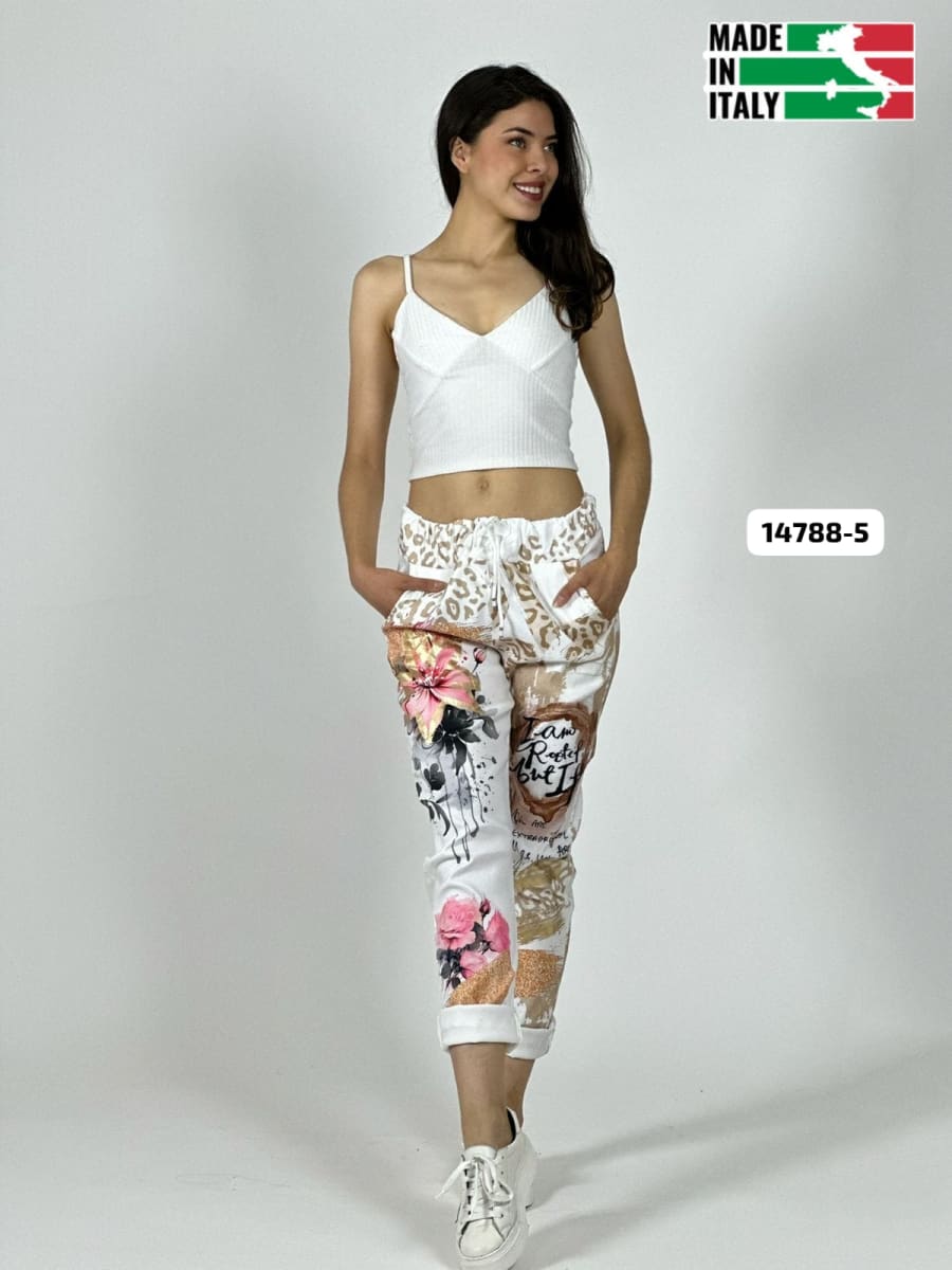 Jogger Italiano Viscosa LIRIO-ROSAS Print Letras A4-8813
