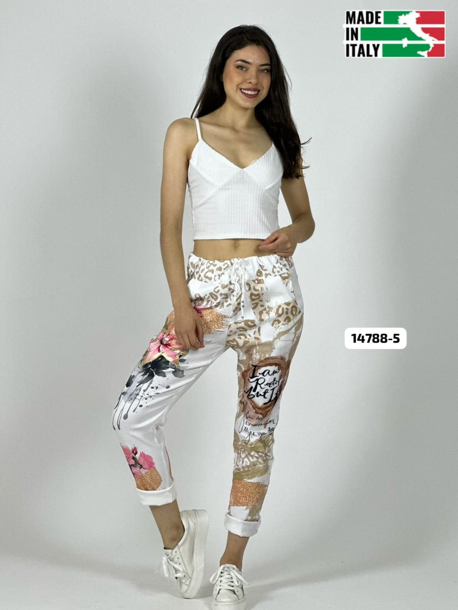 Jogger Italiano Viscosa LIRIO-ROSAS Print Letras A4-8814