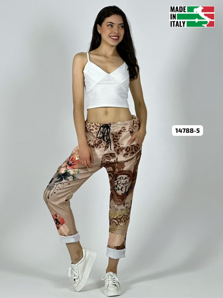 Jogger Italiano Viscosa LIRIO-ROSAS Print Letras A4-8815