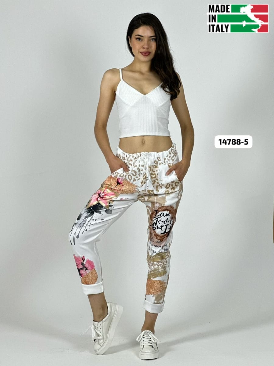 Jogger Italiano Viscosa LIRIO-ROSAS Print Letras A4-885