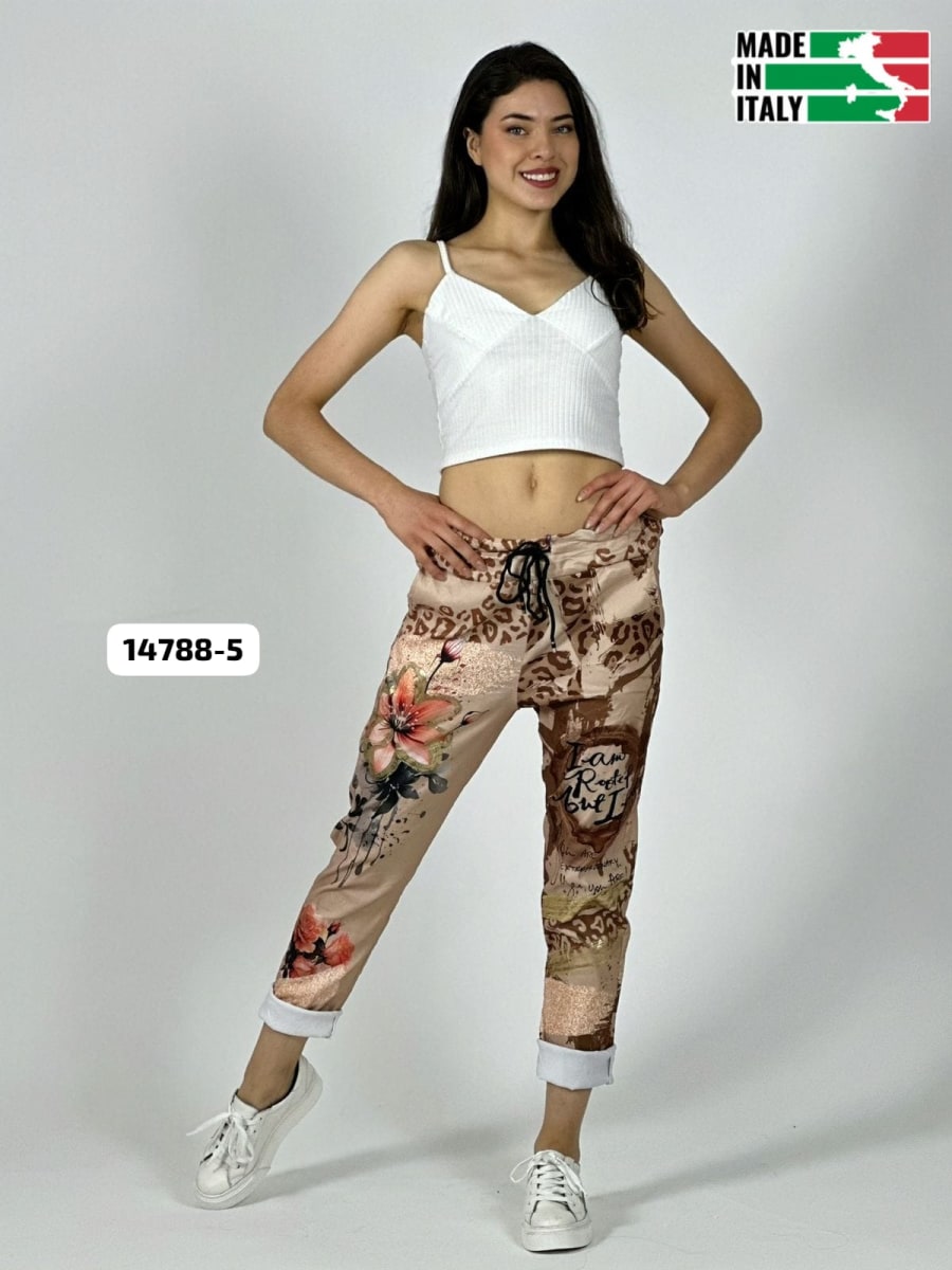 Jogger Italiano Viscosa LIRIO-ROSAS Print Letras A4-8817