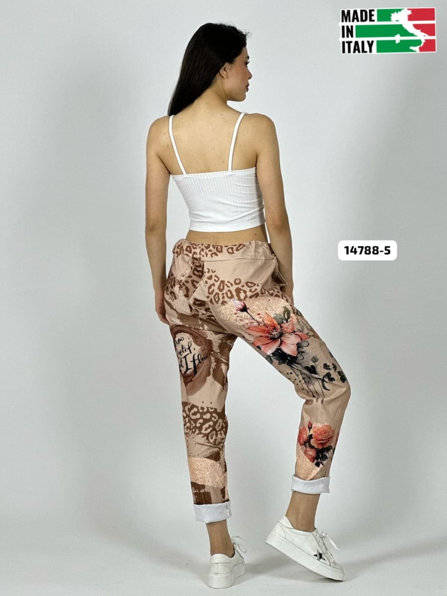 Jogger Italiano Viscosa LIRIO-ROSAS Print Letras A4-8818